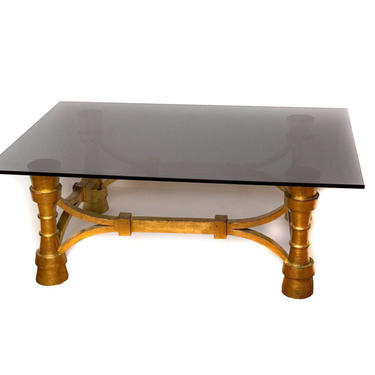 Art Deco Gilt-wood &amp; Black Glass Coffee or Cocktail Table 