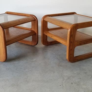 Lou Hodges Oak Cantilevered Side Tables - a Pair 