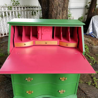 Vintage Upcycled Secretary Dresser Desk Drawers Hutch Writing Desk Boho Furniture Drop Down Desk Storage Office Den Craft Desk 