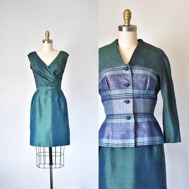 Mohan's iridescent silk 1960s dress & jacket, 60s green dress, vintage dresses, mod dress 