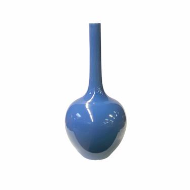 Oriental Midnight Blue Glaze Porcelain Plain Long Neck Vase ws1835E 