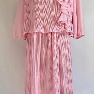 Soft Pink 1980's Pleated Blouson Dress Pretty Pleats 