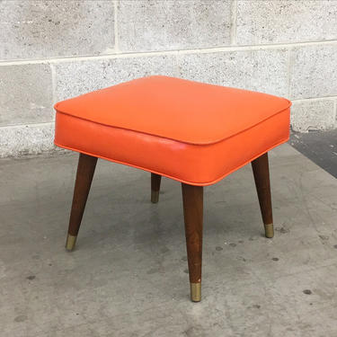Vintage Ottoman Retro 1960s Mid Century Modern + Orange