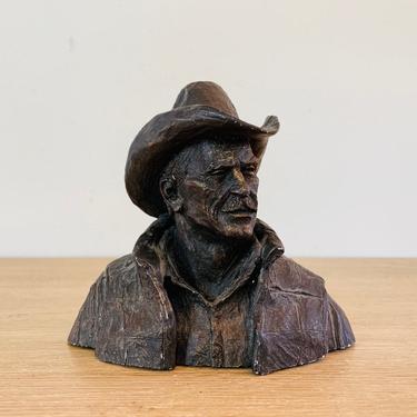 Vintage Cowboy Bust Sculpture by Michael Garman circa 1974 