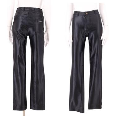 Vintage 70s Disco Pants, Shiny Black Spandex Jeans, Skin Tight
