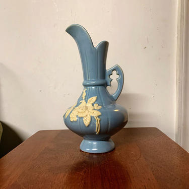 Vintage Weller Pottery Blue Ewer Pitcher Vase 