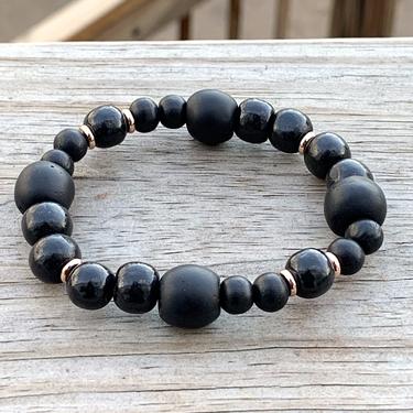 Unisex Bracelet or Anklet- Black Ghana Glass w\/ Rose Gold