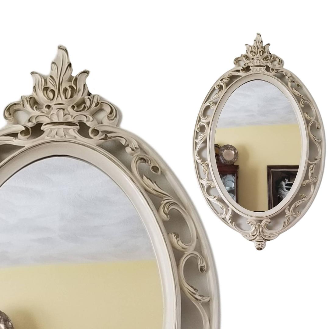 Vintage Oval Regency Mirror / Ornate Wall Mirror / Ivory and Gold, Sought  Clothier