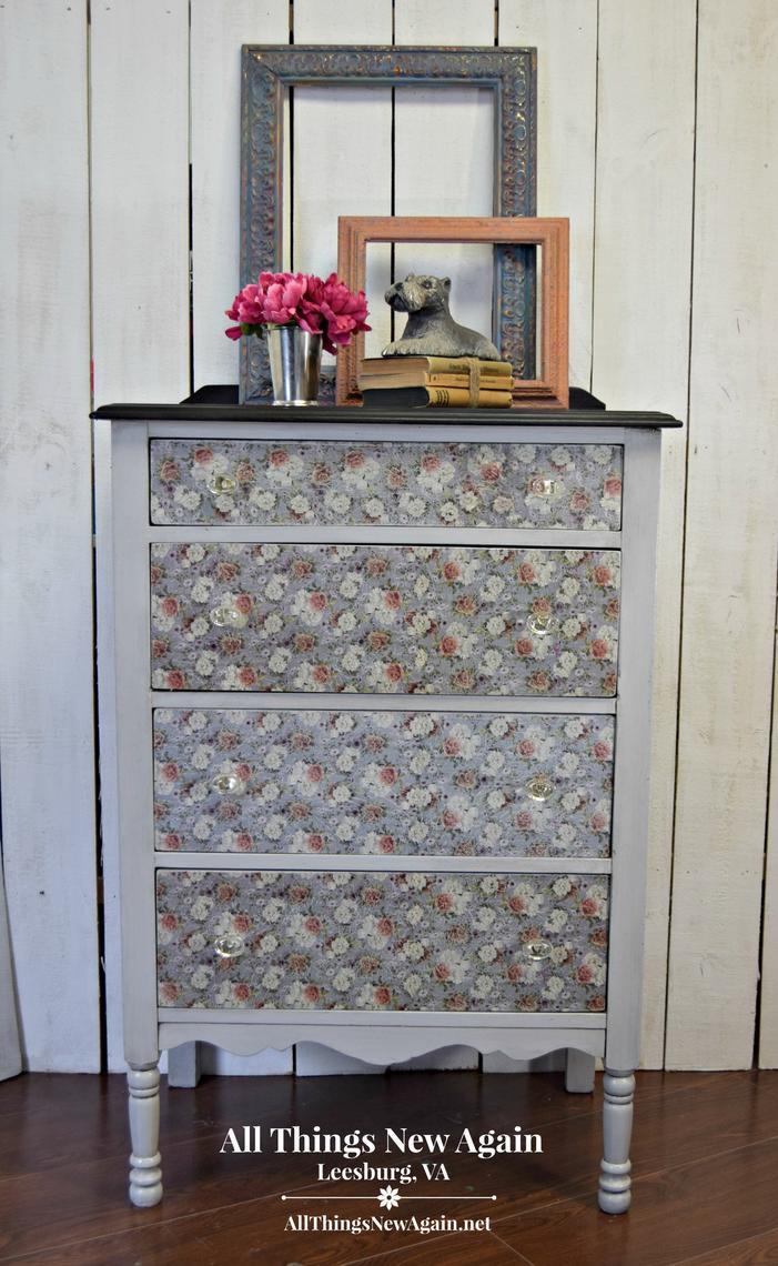 Dresser Painted Gray With Floral Decoupage Chest Of Drawers