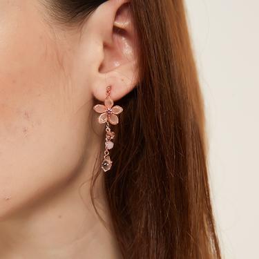 alana rose gold Flower earrings, pink sakura earrings, rose gold cherry blossom dangle earrings, dangle drop flower jewelry, floral earrings 