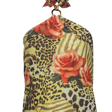 St. John - Yellow &amp; Multicolor Animal &amp; Floral Print Knit Halter Tank Sz S