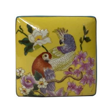 Contemporary Yellow Flower Painting Square Porcelain Box - Jewelry Box ws1174E 