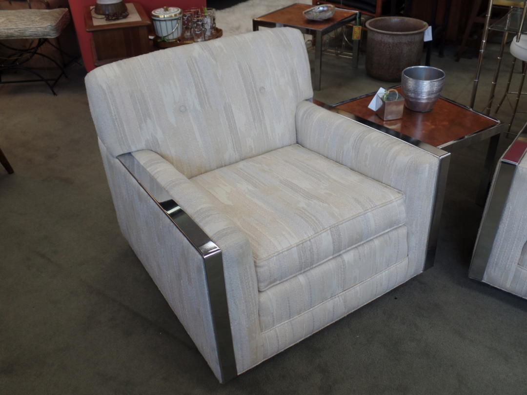 Chrome Frame Milo Baughman Style Arm Chair Peg Leg Vintage