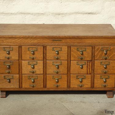 Vintage Oak Wood Industrial Card Catalog File Cabinet By Library