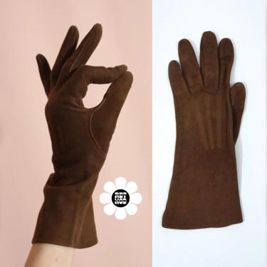 Fab Vintage 60s 70s Brown Suede Gloves 