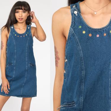 Overall Jean Dress Floral Embroidered Denim Jumper Dress 90 | Shop Exile -  Tucson, AZ | ATTIC