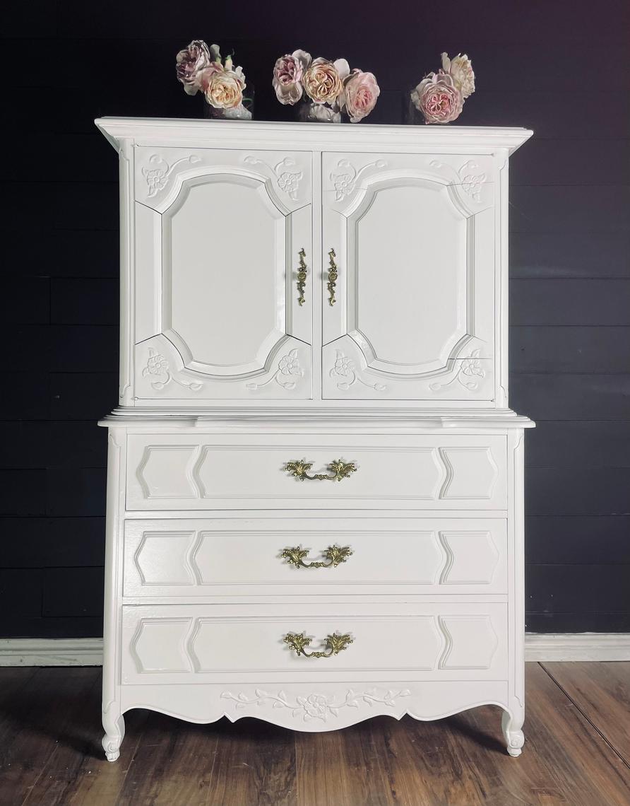 Stunning Dresser armoire chest tall French provincial solid wood The Dresser Shoppe