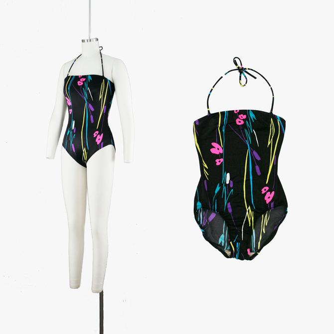 Vintage 1960s Windmills Swim Suit One Piece Bathing Suit Black Rainbow Abstract Solo Jazz Floral Bandeau Halter Extra Small Xs By Zipperfactory From Zipper Factory Of New York Ny Attic