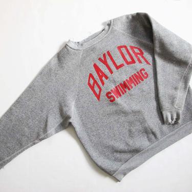 Vintage 60s Triblend Sweatshirt XL - 1960s Baylor Swimming Pullover Raglan Crewneck Sweatshirt - Discus - Gusseted - Collegiate 