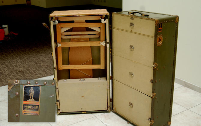 Sold at Auction: Antique Oshkosh Wardrobe Steamer Trunk