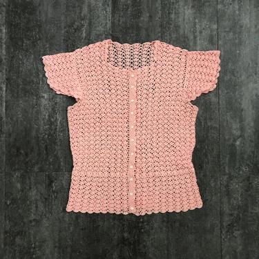 1930s crochet top . vintage pink crochet top 