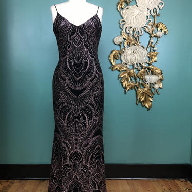 90s glitter layered dress Y2k/90s Glitter Halter Maxi Dress  Sparkly Bodycon Evening Gown  M