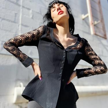 THIERRY MUGLER 80s Black Blazer w/ Silk Lace | Garment - Bouldin