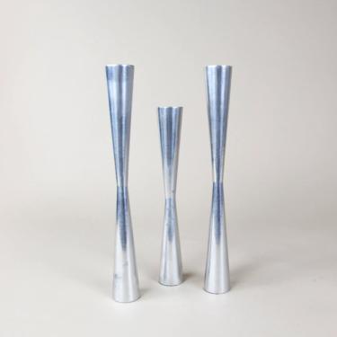 Vintage mcm set of 3 aluminum cancel stick holders 