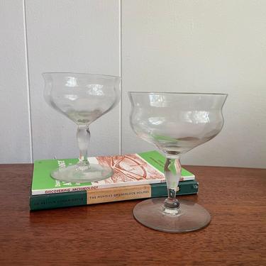 Vintage Cocktail Or Sherbet Coupe Glasses; Optic Glass- Set of 2 
