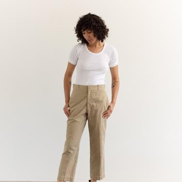 Vintage 28 29 High Waist Khaki Twill Chinos | Wide Leg Pant Beige | Workwear Trouser | Metal Tab | K026 