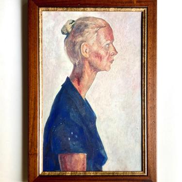 Intriguing Vtg Portrait Painting Woman in Profile Social Realism Mystery Artist 