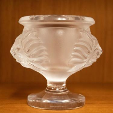 Lalique Crystal Small Vase Double Lion Head Glass Table Sculpture 
