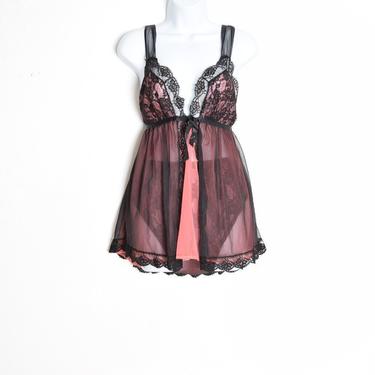 vintage 60s lingerie pink black lace panties babydoll nightie set underwear S Kayser 