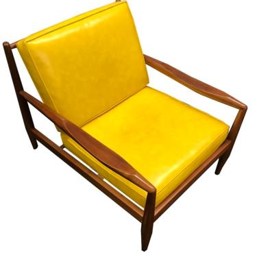 Adrian Pearsall Danish Modern Walnut Low Lounge Chair Yellow Cushions