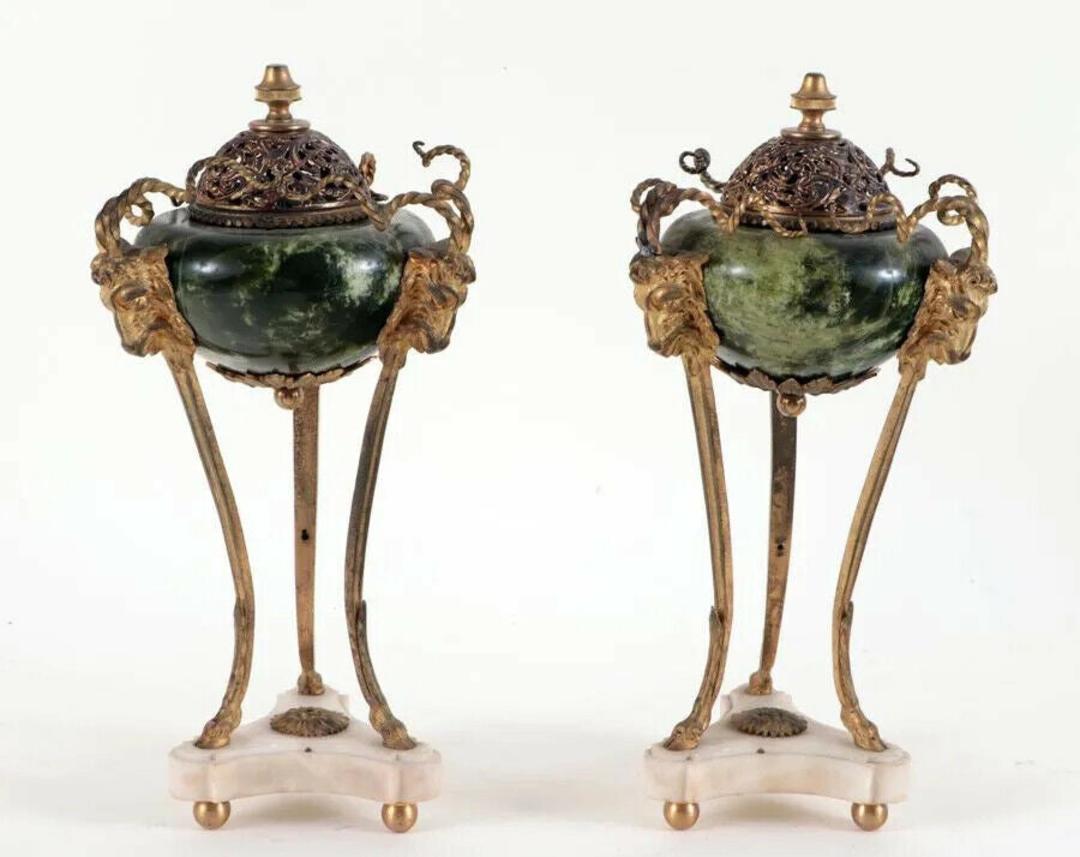 Antique Urns, Green Marble, French Empire Style, Bronze and Marble ...