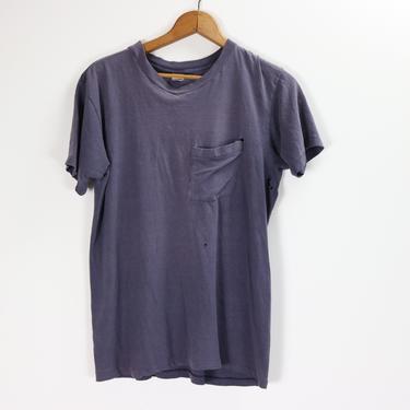 Vintage Plain T Shirt / Crew Neck Breast Pocket Tee / 90's HANES Top / Medium 