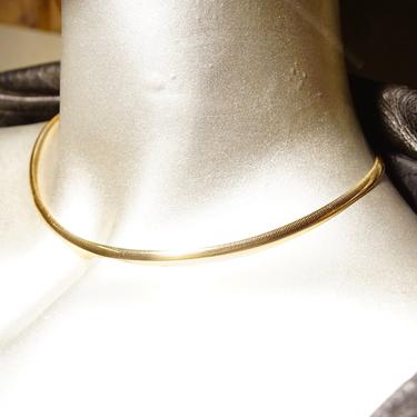 Vintage Italian 14K Yellow Gold Omega Collar Necklace, 4mm, Minimalist Solid Gold Choker, Lustrous, Made In Italy, 585 Jewelry, 16&quot; L 