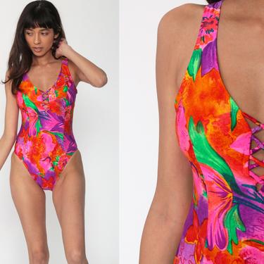 K様épine rétro flower bi-color swim wear Pain de Sucre Leven Halter-neck Swimsuit in Flower