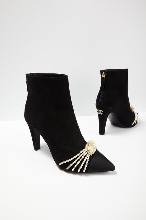 CHANEL Suede Pearl Knotted Ankle Boots (38.5), MOSS Designer Consignment
