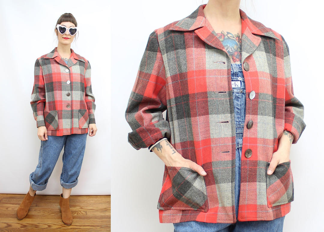 1950’s Pendleton Plaid Lumberjack shops Wool jacket Mens L