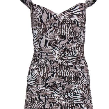 Wilfred by Aritzia - Brown &amp; White Multi-Animal Print Ruched Bodycon Dress Sz 00