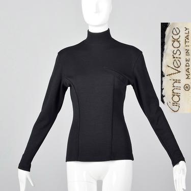 Small Versace Black Sweater 1980s Gianni Versace Sexy Tight Turtleneck  Late 80s Designer 