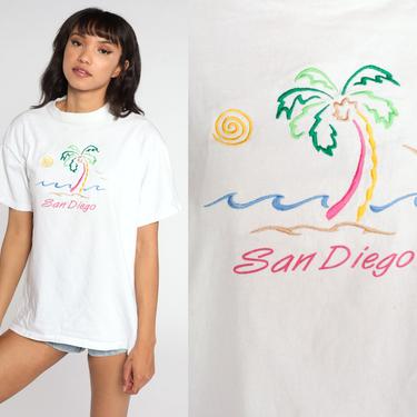 San Diego T Shirt 90s Embroidered California Shirt Palm Trees Tshirt Tourist Tee 1990s Vacation Tee Retro Vintage Large 