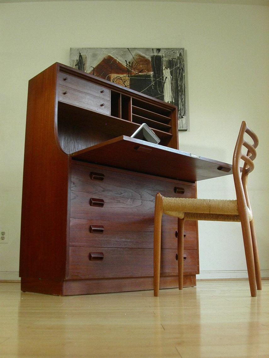 Danish Modern Teak Secretary Desk Dresser From Denmark Designed By