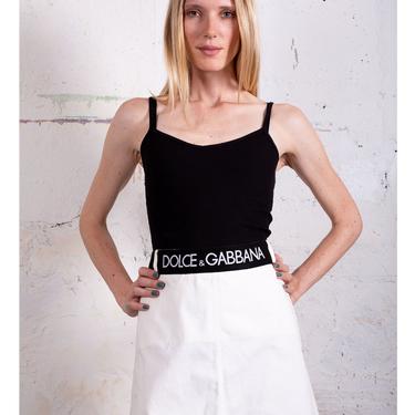 Vintage Dolce and Gabbana White Cotton Skirt with Knit Logo Waistband 90s Y2K Minimal Monogram S M Mini 
