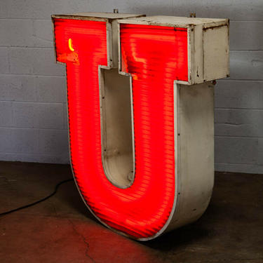 Mid Century Modern Neon Sign Marquee Letter U Working Large 48" Light Industrial