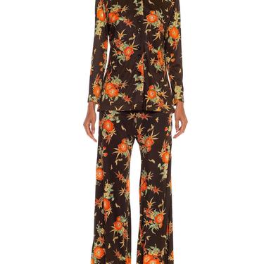 1970S Brown  Orange Polyester Button Down Floral Ensemble 