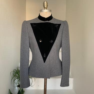 Avant-Garde Fall New Wave 1980s Givenchy Boutique Wool Jacket with Detachable Velvet 34 Bust Vintage 