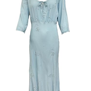Ghost 90s Baby Blue Eyelet Embroidered Dress