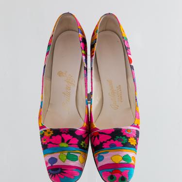 Fabulous 1960's Colorful Fabric Shoes By Couture Jr. / Size 8